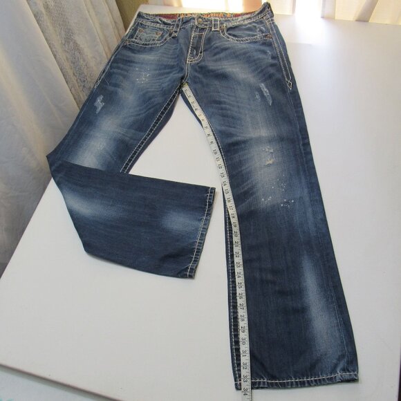 Rock Revival Men's Relaxed Distressed Straight-Fit Bootcut Blue Jeans Size 34 - Picture 13 of 14
